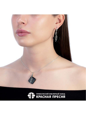 Серьги серебро 925 пробы, покрытие - оксидирование, вставка - стекло ювелирное собственной огранки
