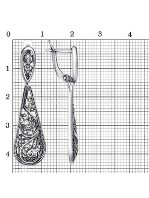 Серьги бижутерия, покрытие - серебрение с оксидированием, без вставок