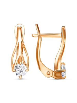 Серьги серебро 925 пробы, покрытие - золочение, вставка - фианит (недрагоценный камень)