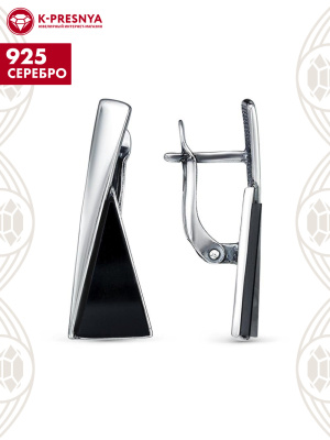 Серьги серебро 925 пробы, покрытие - оксидирование, вставка - искусственный агат черный