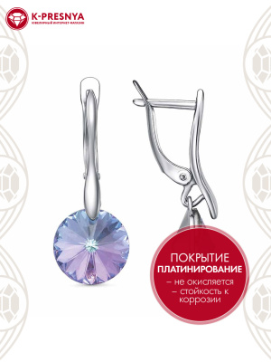 Серьги бижутерия, покрытие - платинирование, вставка - стекло ювелирное preciosa