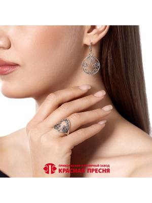 Серьги бижутерия, покрытие - серебрение с оксидированием, без вставок