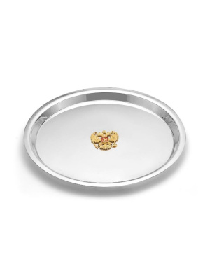 Поднос с гербом россии серебро 925 пробы, покрытие - выборочное золочение, отделка - эмаль, без вставок