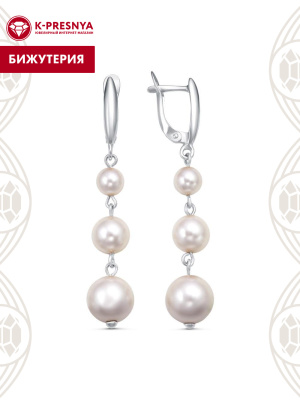 Серьги бижутерия, покрытие - серебрение, вставка - имитация жемчуга