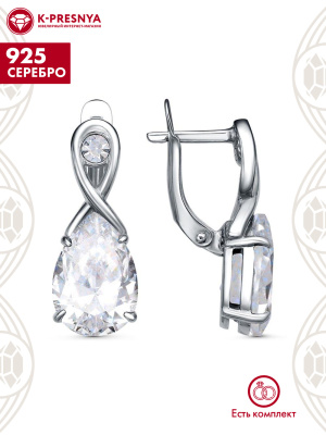 Серьги серебро 925 пробы, покрытие - оксидирование, вставка - фианит (недрагоценный камень)