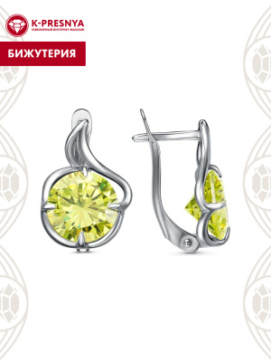 Серьги бижутерия, покрытие - серебрение с оксидированием, вставка - фианит (недрагоценный камень)