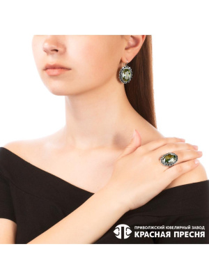 Серьги серебро 925 пробы, покрытие - оксидирование, вставка - фианит собственной огранки (недрагоценный камень)