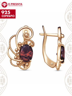 Серьги серебро 925 пробы, покрытие - золочение, вставка - фианит (недрагоценный камень)