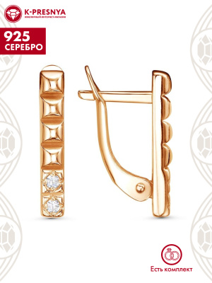 Серьги серебро 925 пробы, покрытие - золочение, вставка - фианит (недрагоценный камень)