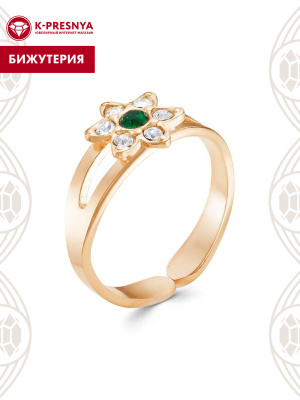 Кольцо бижутерия, покрытие - золочение, вставка - стекло ювелирное preciosa