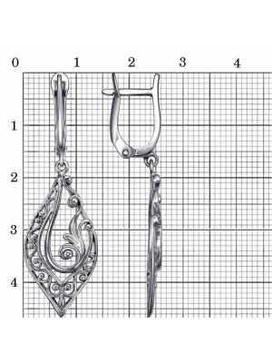 Серьги бижутерия, покрытие - серебрение с оксидированием, без вставок