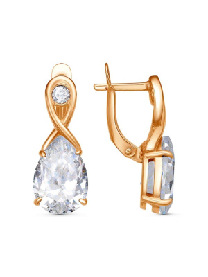 Серьги серебро 925 пробы, покрытие - золочение, вставка - фианит (недрагоценный камень)