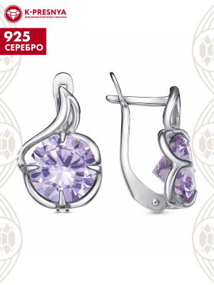 Серьги серебро 925 пробы, покрытие - родирование, вставка - фианит (недрагоценный камень)