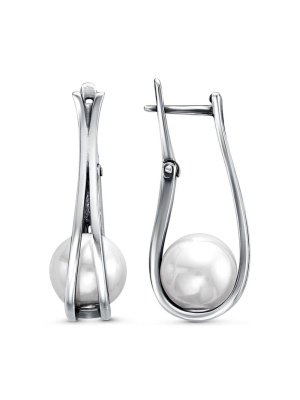 Серьги серебро 925 пробы, покрытие - оксидирование, вставка - имитация жемчуга