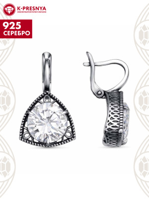 Серьги серебро 925 пробы, покрытие - оксидирование, вставка - фианит (недрагоценный камень)
