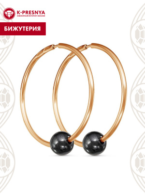 Серьги бижутерия, покрытие - золочение, вставка - гематит