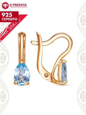 Серьги серебро 925 пробы, покрытие - золочение, вставка - голубой топаз (полудрагоценный камень)