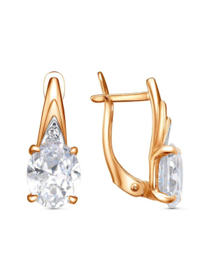 Серьги серебро 925 пробы, покрытие - золочение, выборочное родирование, вставка - фианит (недрагоценный камень)