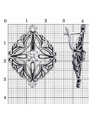 Серьги серебро 925 пробы, покрытие - оксидирование, вставка - фианит (недрагоценный камень)