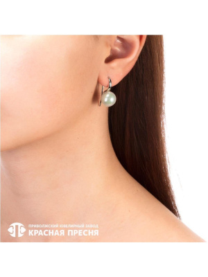 Серьги серебро 925 пробы, покрытие - оксидирование, вставка - имитация жемчуга