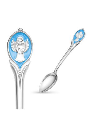 Ложка чайная «ангел - хранитель» серебро 925 пробы, без покрытия, отделка - эмаль, без вставок