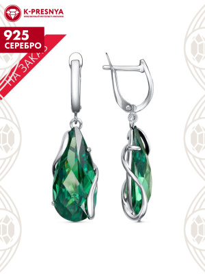 Серьги серебро 925 пробы, покрытие - родирование, вставка - фианит собственной огранки (недрагоценный камень)