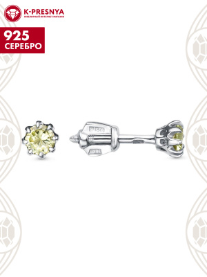 Серьги серебро 925 пробы, покрытие - родирование, вставка - фианит (недрагоценный камень)