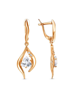 Серьги бижутерия, покрытие - золочение, вставка - фианит (недрагоценный камень)