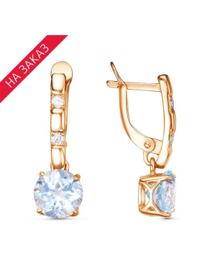 Серьги серебро 925 пробы, покрытие - золочение, вставка - голубой топаз (полудрагоценный камень), фианит (недрагоценный камень)