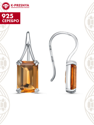 Серьги серебро 925 пробы, покрытие - родирование, вставка - искусственный султанит