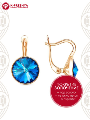 Серьги бижутерия, покрытие - золочение, вставка - стекло ювелирное preciosa