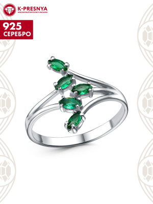 Кольцо серебро 925 пробы, покрытие - родирование, вставка - искусственная шпинель