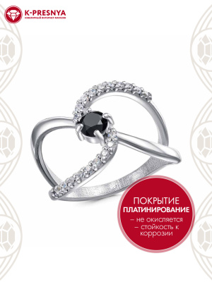 Кольцо серебро 925 пробы, покрытие - платинирование, вставка - фианит (недрагоценный камень)