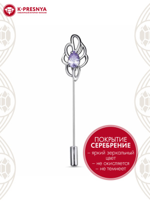 Брошь бижутерия, покрытие - серебрение с оксидированием, вставка - фианит (недрагоценный камень)