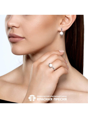 Серьги бижутерия, покрытие - платинирование, вставка - имитация жемчуга