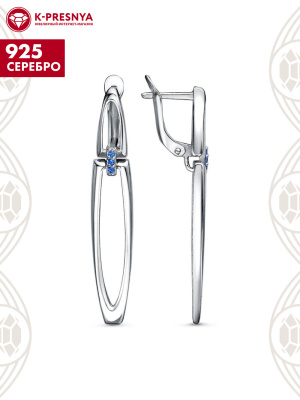 Серьги серебро 925 пробы, покрытие - платинирование, вставка - искусственная шпинель