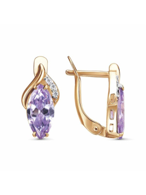 Серьги серебро 925 пробы, покрытие - золочение, выборочное родирование, вставка - фианит (недрагоценный камень)