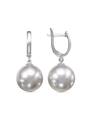 Серьги серебро 925 пробы, покрытие - родирование, вставка - имитация жемчуга