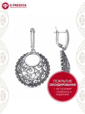 Серьги серебро 925 пробы, покрытие - оксидирование, без вставок