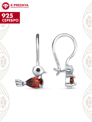 Серьги серебро 925 пробы, покрытие - родирование, отделка - эмаль, вставка - фианит (недрагоценный камень)