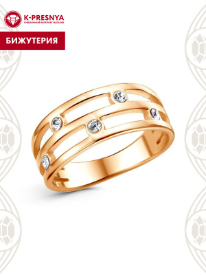 Кольцо бижутерия, покрытие - золочение, вставка - стекло ювелирное preciosa