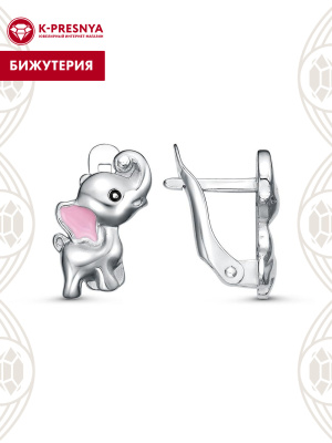 Серьги бижутерия, покрытие - платинирование, отделка - эмаль, без вставок