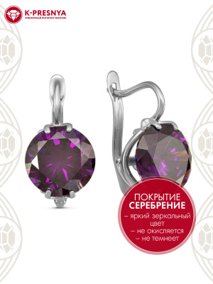 Серьги бижутерия, покрытие - серебрение с оксидированием, вставка - фианит (недрагоценный камень)