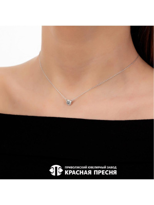 Колье серебро 925 пробы, покрытие - родирование, вставка - фианит (недрагоценный камень)