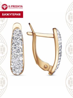 Серьги бижутерия, покрытие - золочение, вставка - стекло ювелирное preciosa