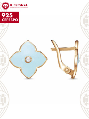 Серьги серебро 925 пробы, покрытие - золочение, отделка - эмаль, вставка - стекло ювелирное preciosa