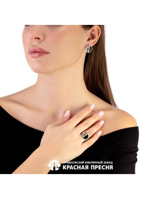 Серьги серебро 925 пробы, покрытие - оксидирование, отделка - эмаль, без вставок