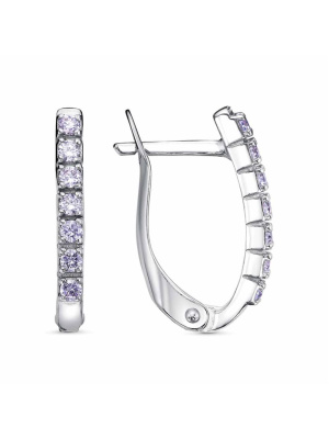 Серьги бижутерия, покрытие - платинирование, вставка - фианит (недрагоценный камень)