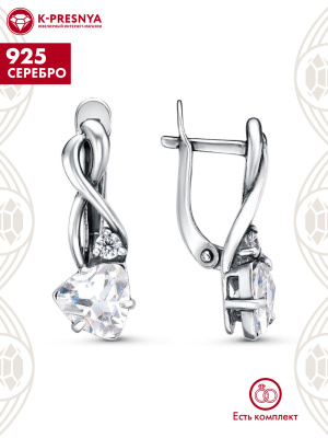 Серьги серебро 925 пробы, покрытие - оксидирование, вставка - фианит (недрагоценный камень)