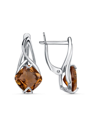 Серьги бижутерия, покрытие - платинирование, вставка - искусственный султанит